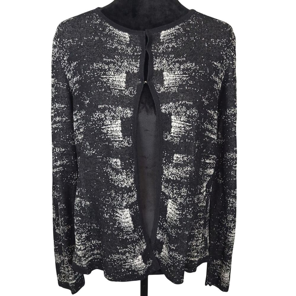 Eileen Fisher Organic Linen Blend Open Front Cardigan Sz Small Long Sleeve B&W